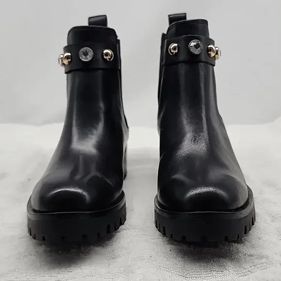 🐉KARL LAGERFELD🐉PORSHAY🐉PARIS BLACK LEATHER CHUNKY LUG SOLE LADIES 6.5 NWOB